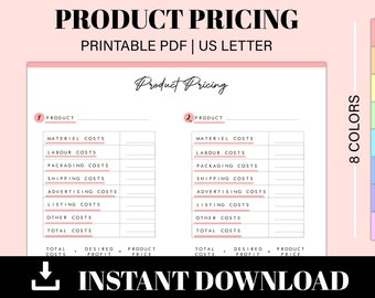 Prix des produits imprimables | Calculateur de prix des produits | Calculateur du coût du produit | Prix des articles | Coûts de l'entreprise | Téléchargement instantané | Lettre américaine