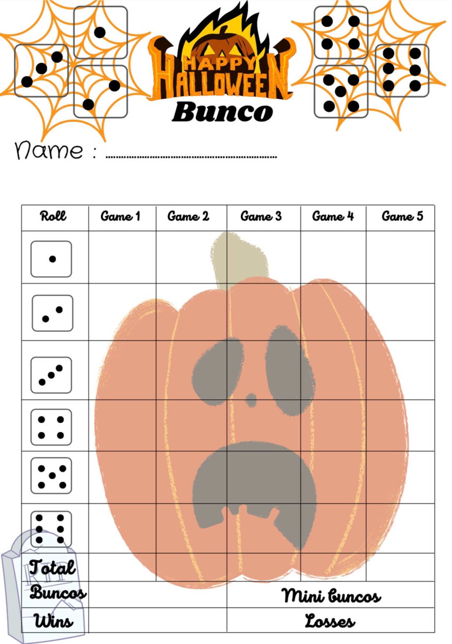 Halloween Bunco Score Card - Bunco Scoresheet - Bunco Score Pads ...