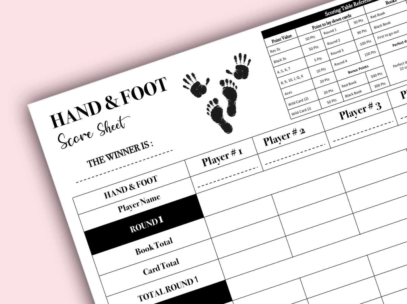 Hand and Foot Score Card Hand and Foot Scoresheet Hand and Foot Score