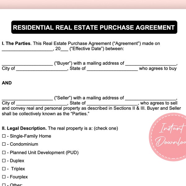 Contrat d’achat immobilier | Contrat d’achat de propriété standard |