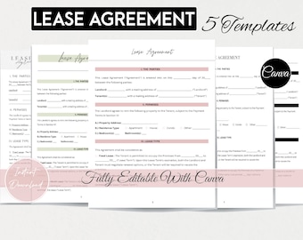Editable Lease Agreement Template: Landlord-Tenant Contract (Digital Download)