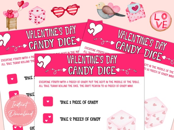 Valentinstag Süßigkeiten Würfel Spiel Lustige Valentinstag Spiele  Galentine's Day Party Spiele Familienspiele Sofort PDF - .de