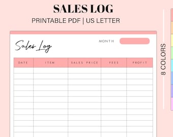 Sales Log Printable | Orders Log | Business sales | Sales log | Sale Recorder | Business sales Sale Profits Tracker | PDF Instant Download