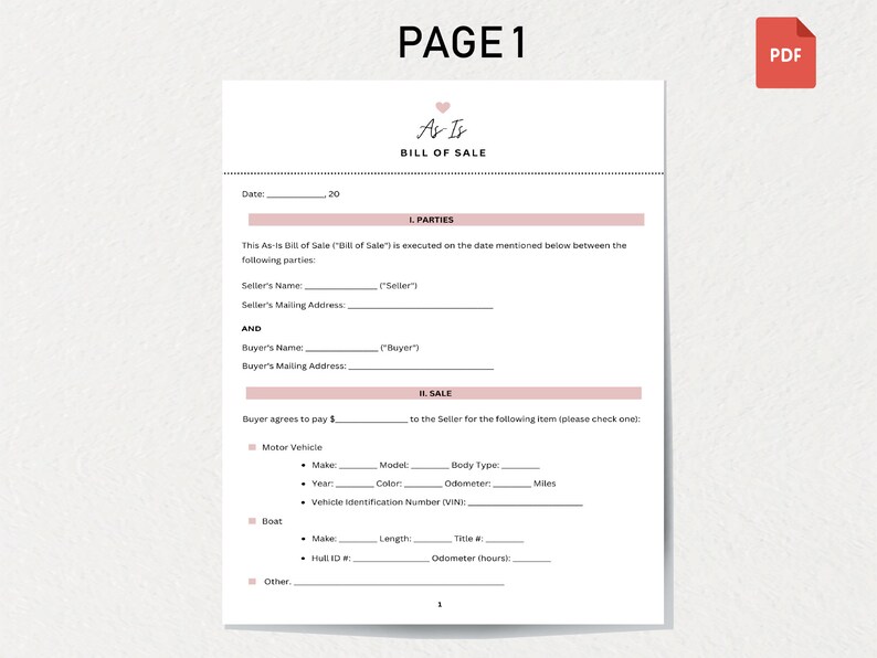 Editable As-is Bill of Sale Template: Legal Document for Vehicle, Boat ...