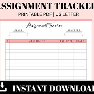 Assignment Tracker Printable - Assignment Log - Homework Planner - Student Planner - Instant Download | US Letter