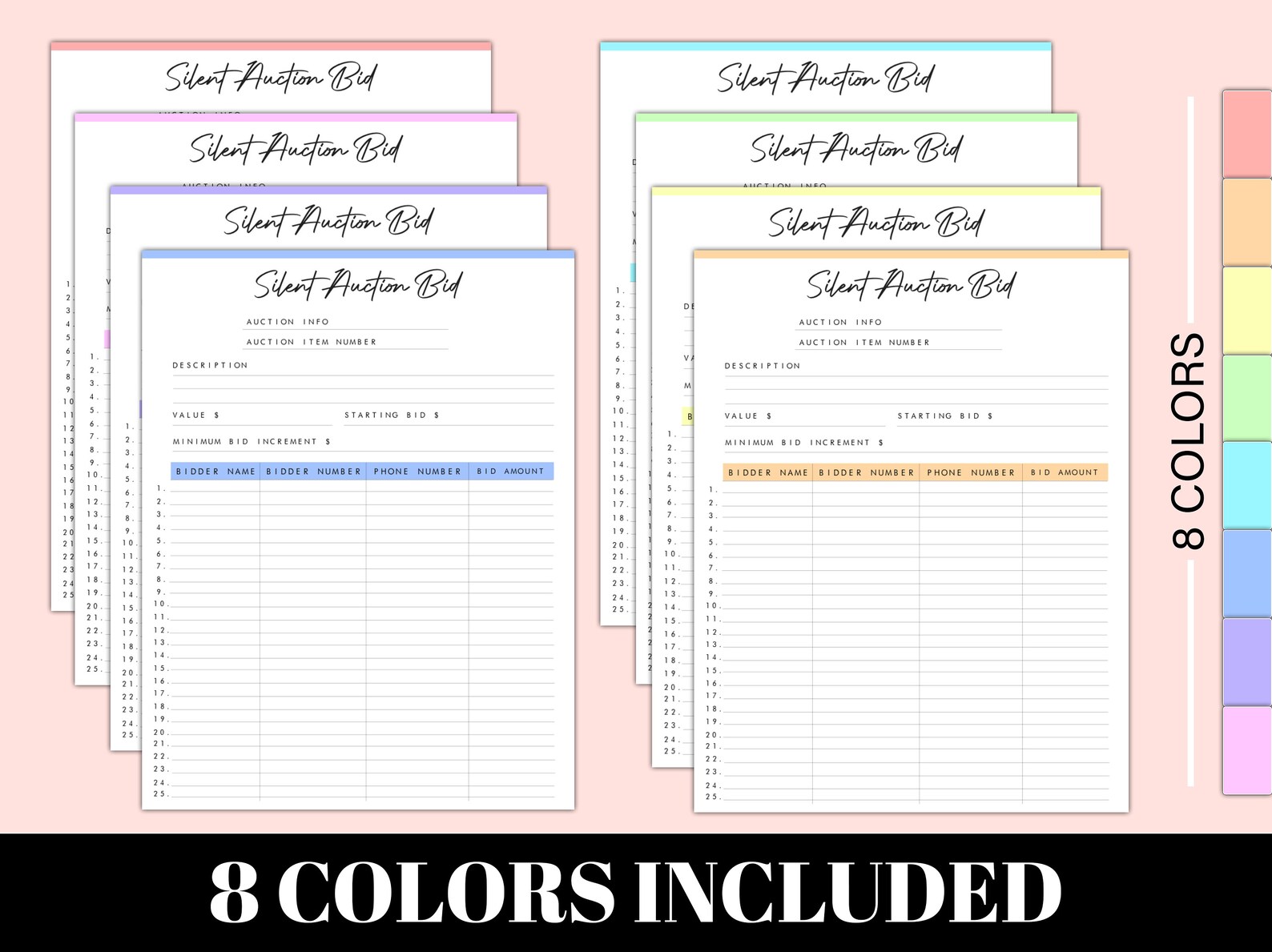 Silent Auction Bid Sheet Printable | Fundraiser Event | Bidding Form ...