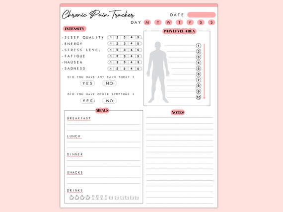 pain tracking journal template women's health