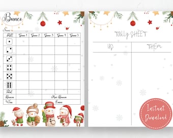 Carte de pointage Christmas Bunco : jeu de société imprimable (téléchargement PDF)