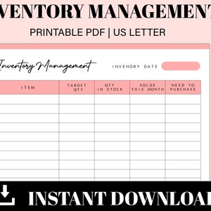 Inventory Management Printable | Small Business Inventory | Inventory Tracker | Management Form | Instant Download | US Letter