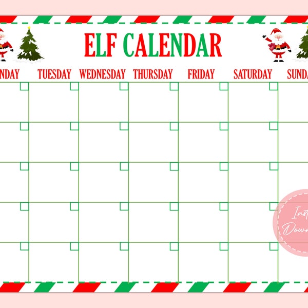 Elf Planning Calendar | Christmas Elf Ideas | Elf Report Calendar | Elf Calendar | Elf Planning | PDF  Instant Download