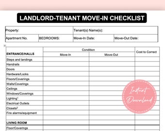 Liste de contrôle propriétaire-locataire | Liste de contrôle d’emménagement / déménagement | | propriétaire-locataire | Microsoft Word modifiables | de téléchargement instantané A4