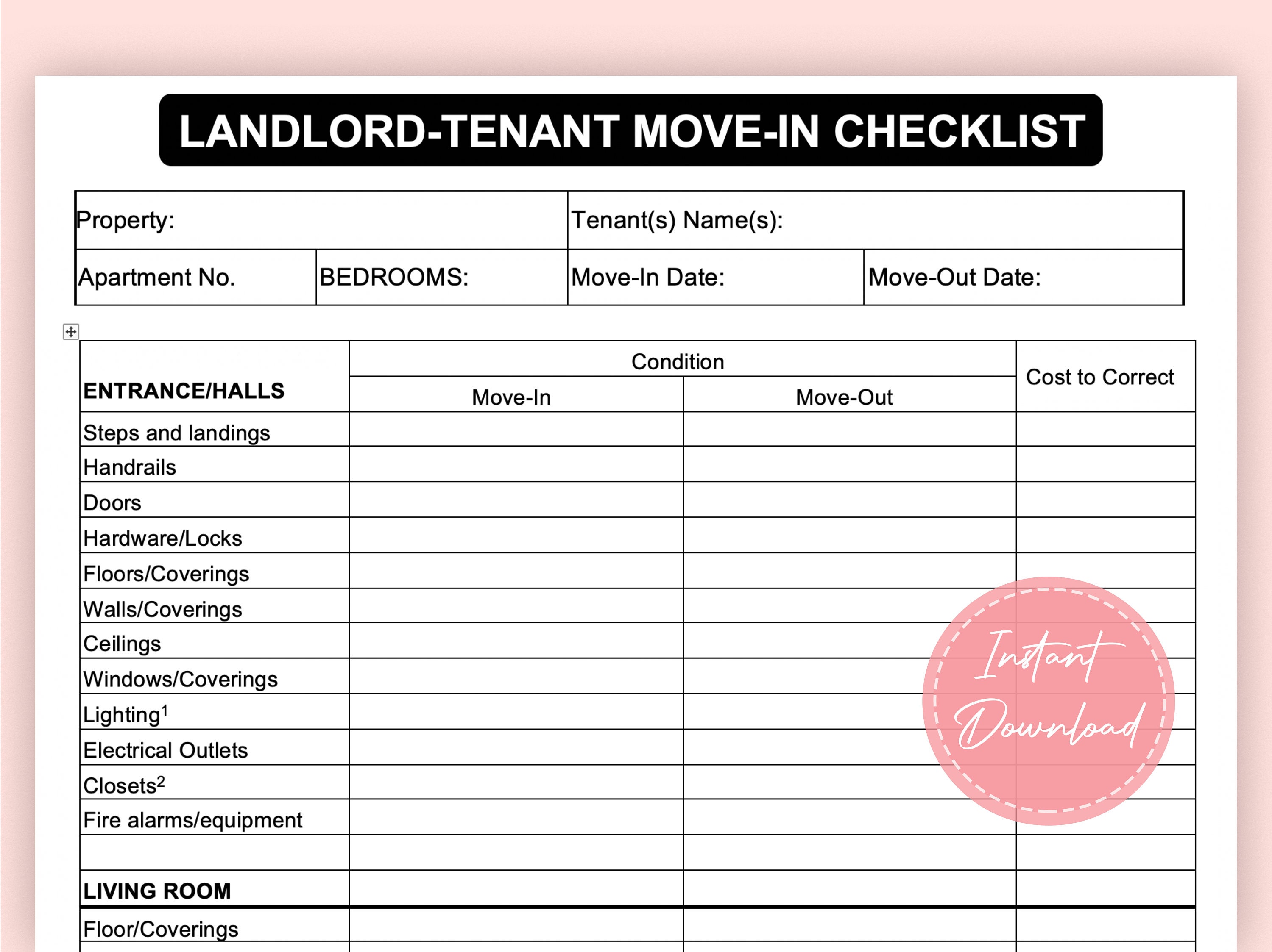 Landlord Tenant Checklist Move In Move Out Checklist Landlord Tenant