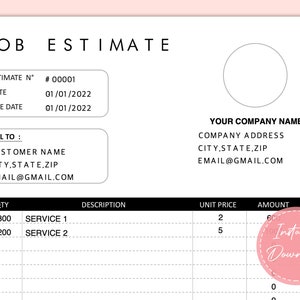 Editable Job Estimate | Printable Job Estimate Template | Business Invoice | Custom Job Estimate | Invoice Form | PDF Instant Download | A4