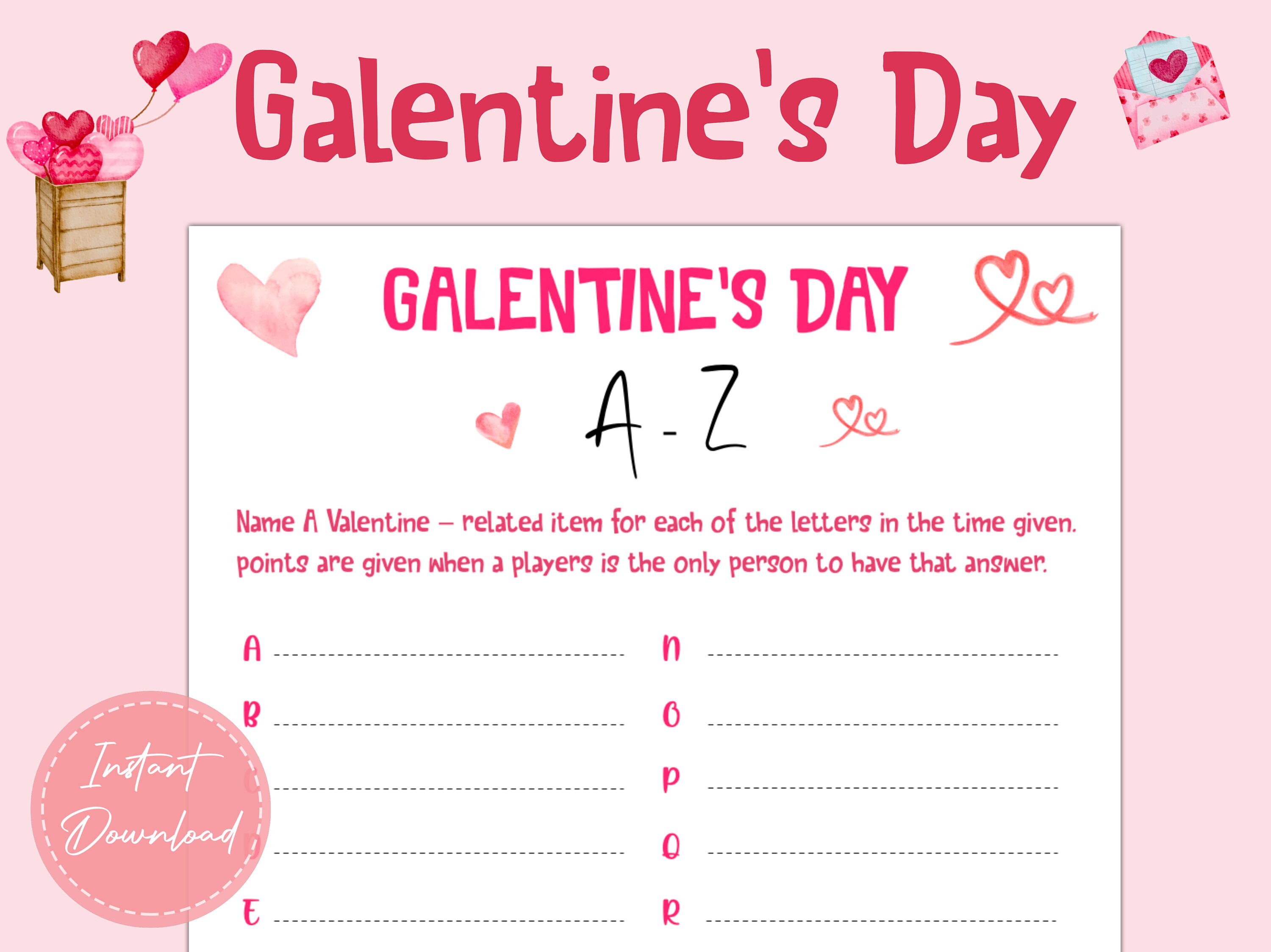 Galentine's Day A-Z Game Galentine Printable Game Fun Galentine's Day ...