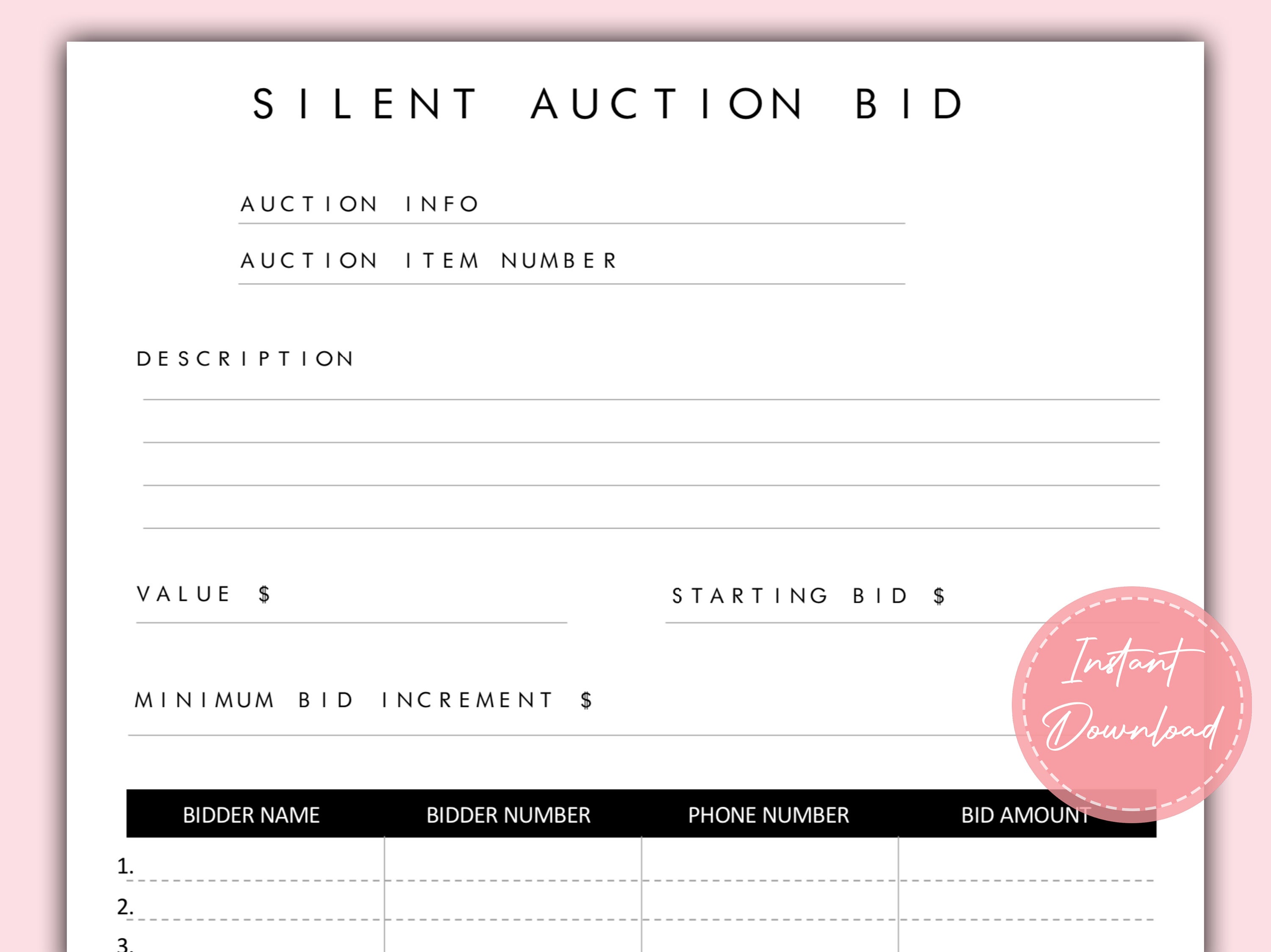 Auction Bid Cards Template
