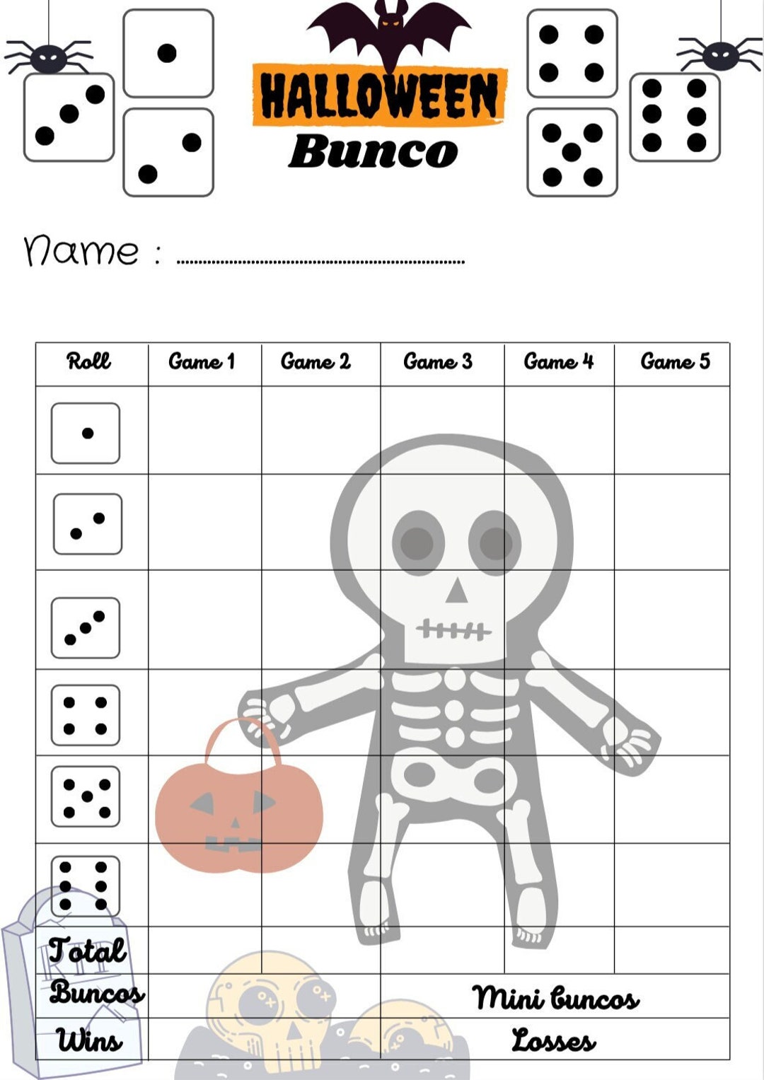 Halloween Bunco Score Card - Bunco Scoresheet - Bunco Score Pads ...