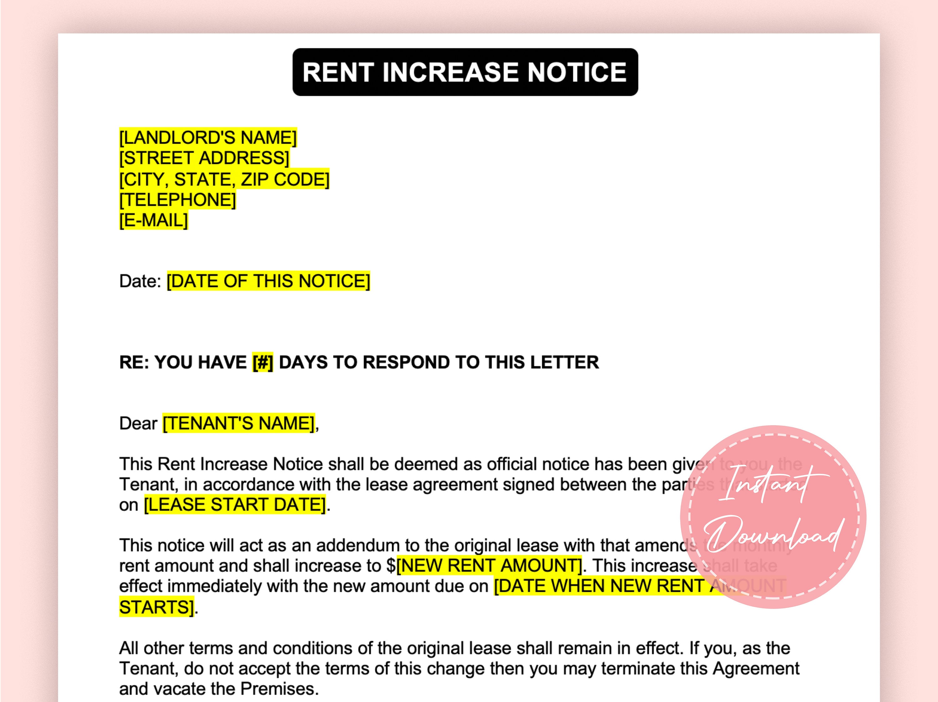 Rental Increase Notice Rental Increase Notification Editable Microsoft Rental Increase Notice Rental Increase Notification Editable Microsoft