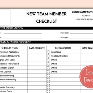 New Hire Checklist | New Team Member Checklist | Onboarding new hire list | Editable PDF Template