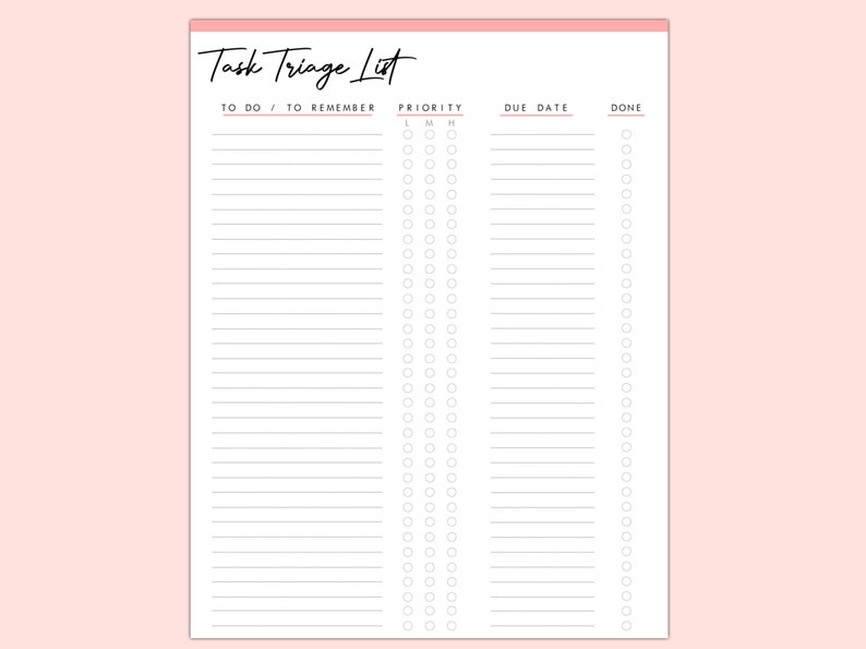 Printable Task Triage | to Do List | Task List | Triage List | Triage ...