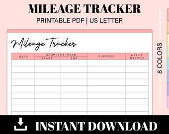 Printable Mileage Tracker | Mileage Tracking | Mileage Log | Vehicle Mileage | Car Mileage | Miles Tracker | Instant Download | US Letter