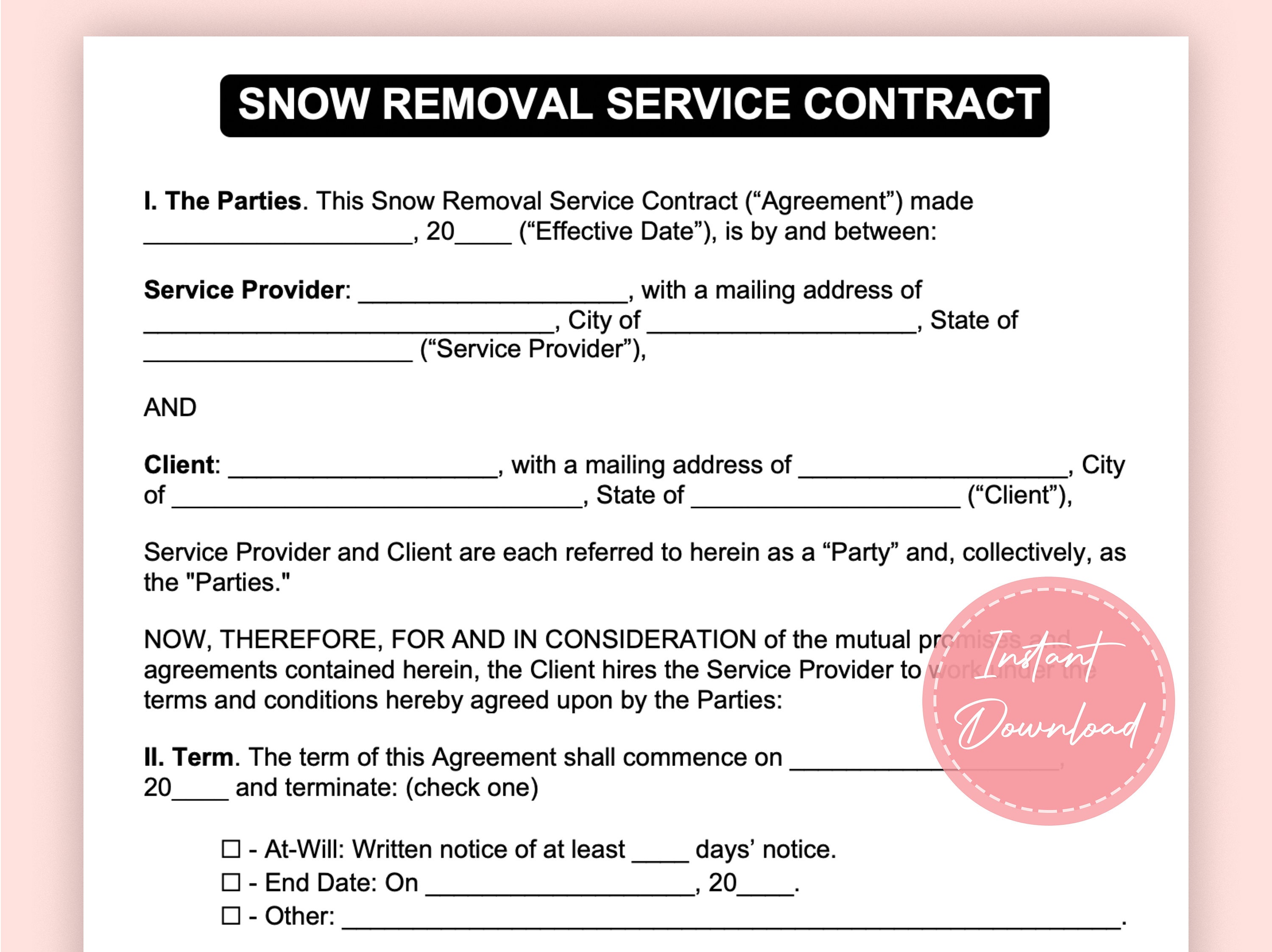 Snow Clearing Contract Template