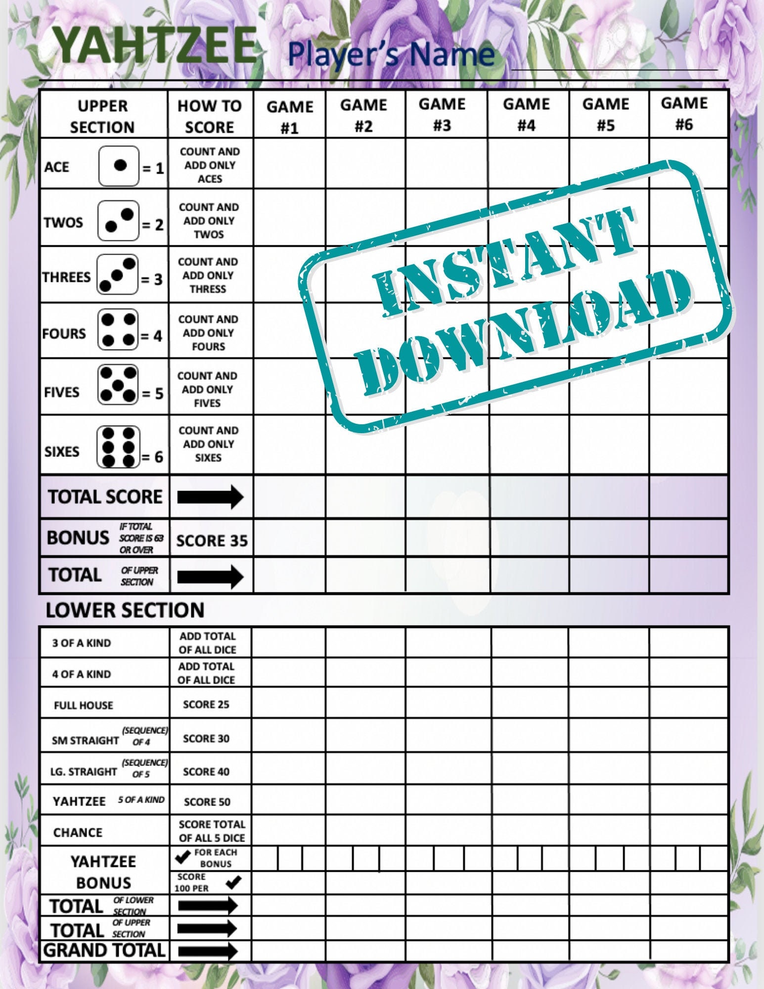 yahtzee score card yahtzee scoresheet yahtzee score pads etsy