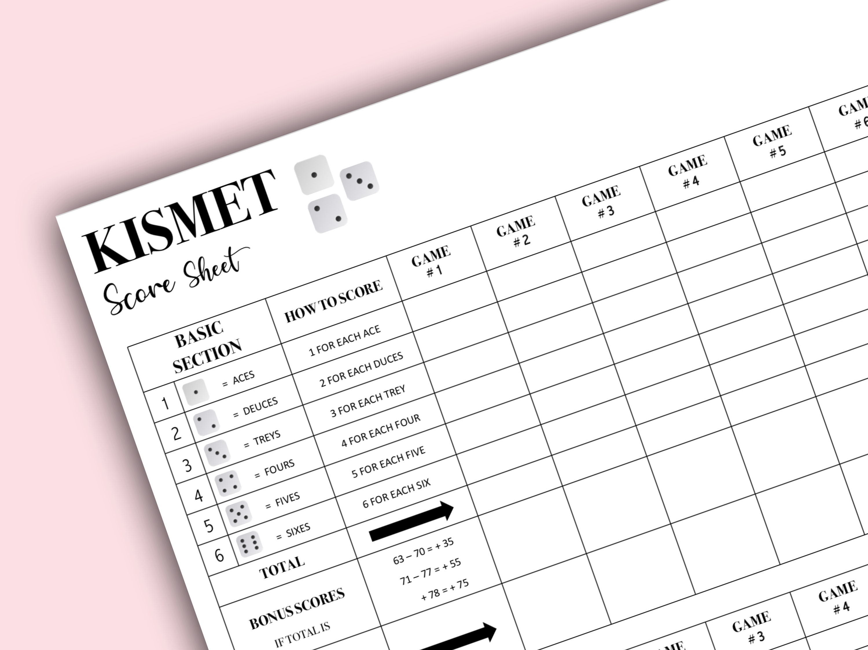 Printable Kismet Score Sheets