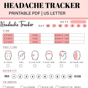 Migraine Tracker | Headache Tracker | Printable Headache Log | Migraine Journal | Pain Log | Headache Trigger Monitor | PDF Instant download