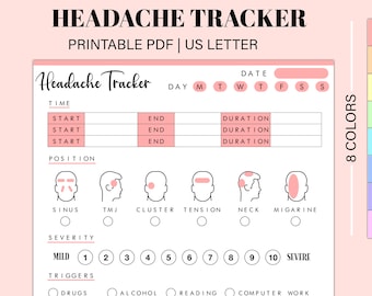 Migraine Tracker | Headache Tracker | Printable Headache Log | Migraine Journal | Pain Log | Headache Trigger Monitor | PDF Instant download