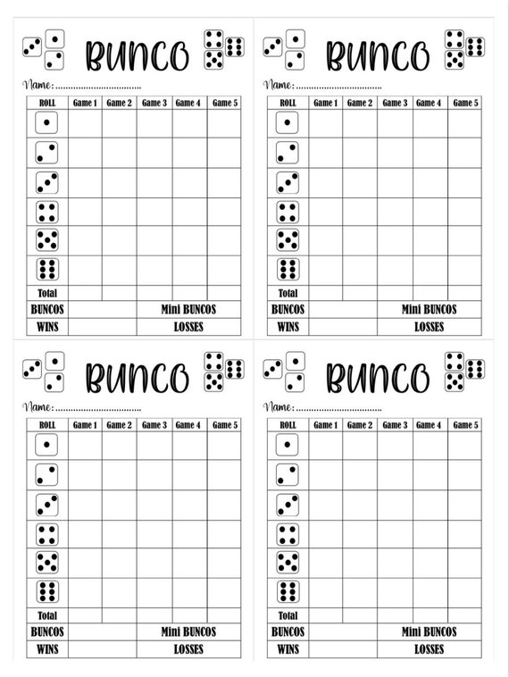 Bunco Score Card Templates