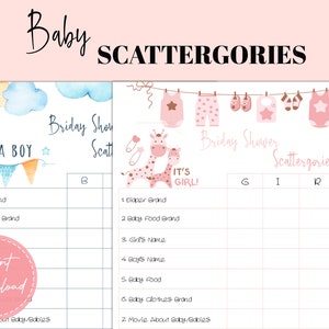 Babyshower Scattergories Spel | Grappige babyshowerspellen | Babyshoweractiviteit | PDF direct downloaden