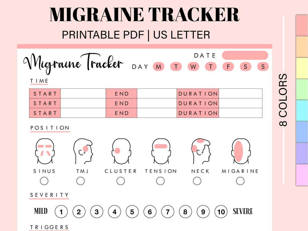 Migraine Tracker | Headache Tracker | Printable Headache Log | Migraine ...