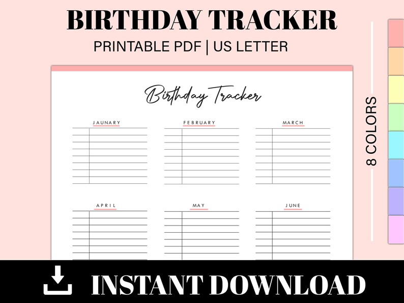 Birthday Tracker Printable | Birthday Planner | Birthday Calendar ...