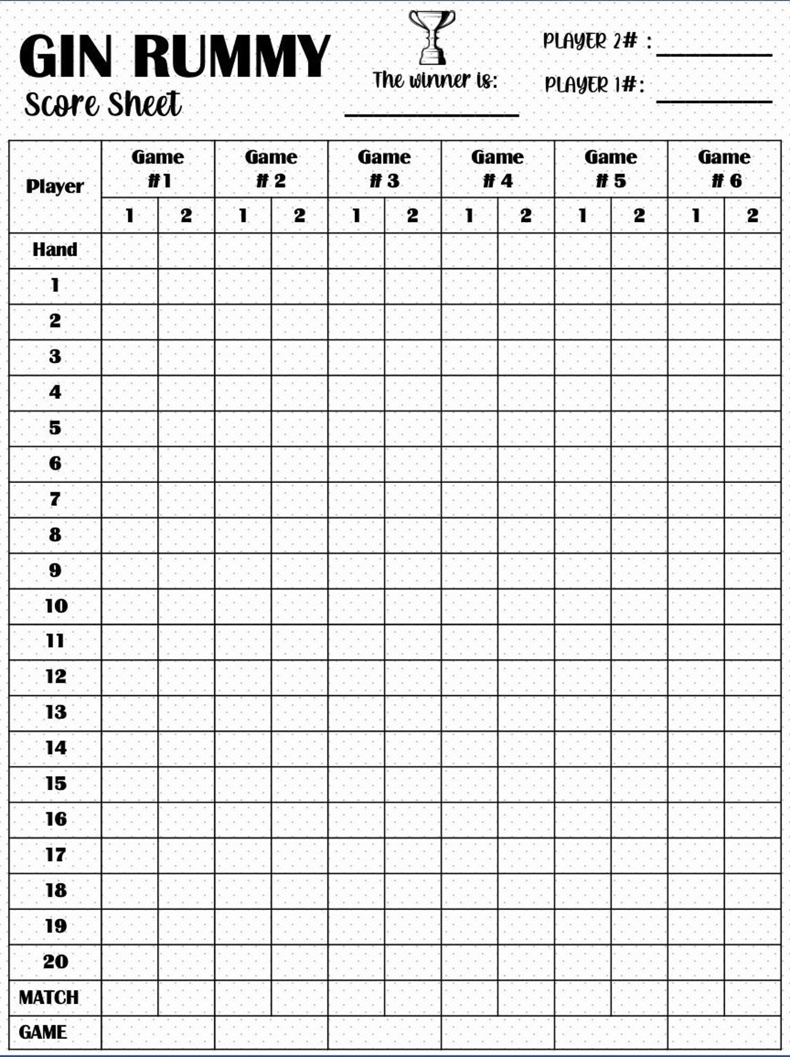 Gin Rummy Score Card Gin Rummy Scoresheet Gin Rummy Score Pads 