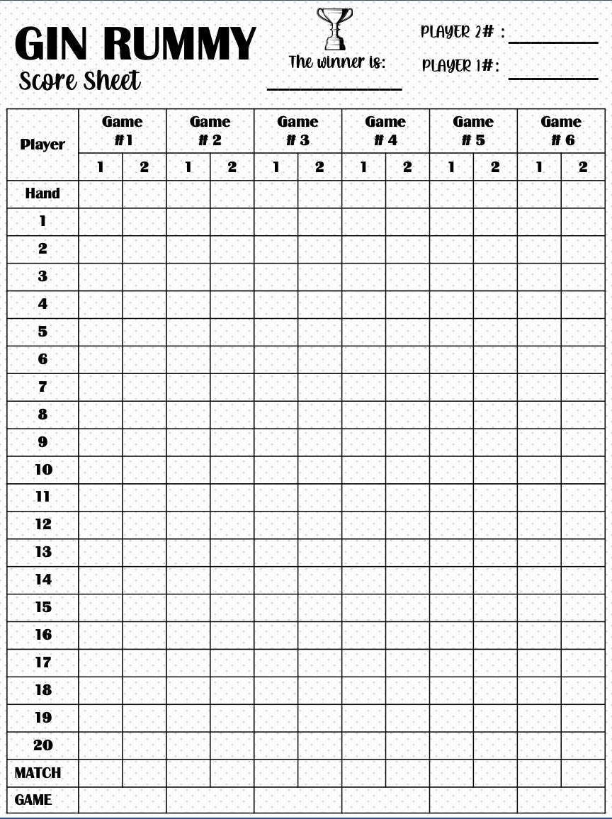 Shanghai Card Game Score Sheet Printable Cards