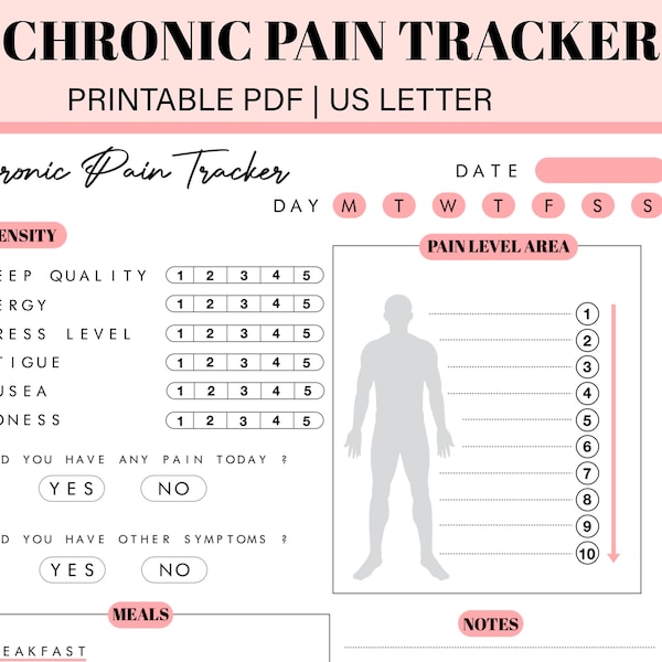 Pain Tracker | Chronic Pain Tracker | Fibromyalgia Journal | Symptom Tracker | Daily & Monthly Pain Diary Printable | PDF Instant Download