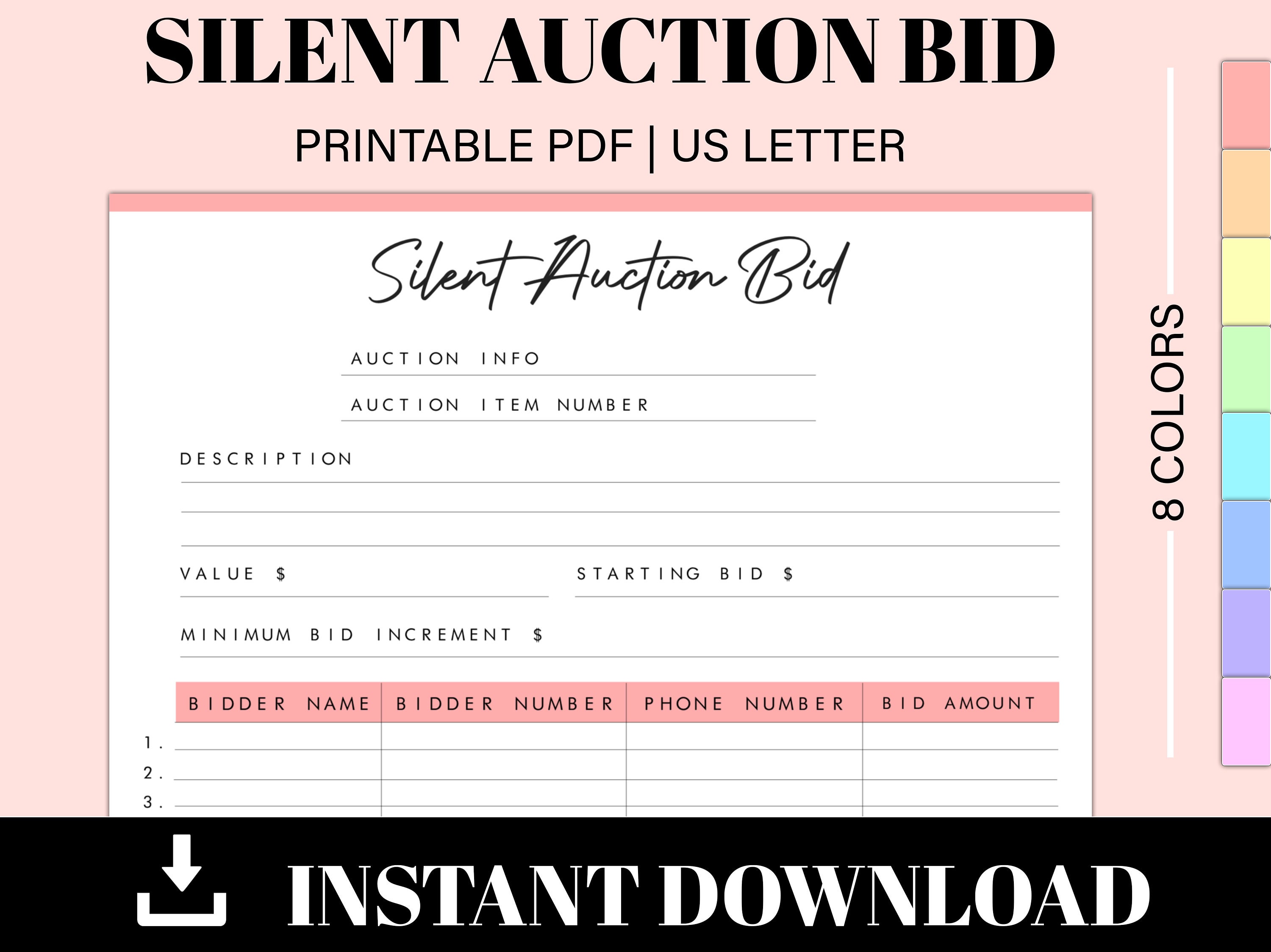 Silent Auction Bid Sheet Printable | Fundraiser Event | Bidding Form ...