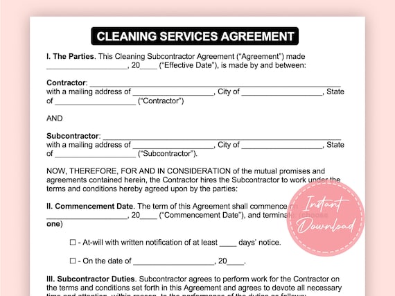 Cleaning Services Contract Cleaning Services Agreement - Etsy