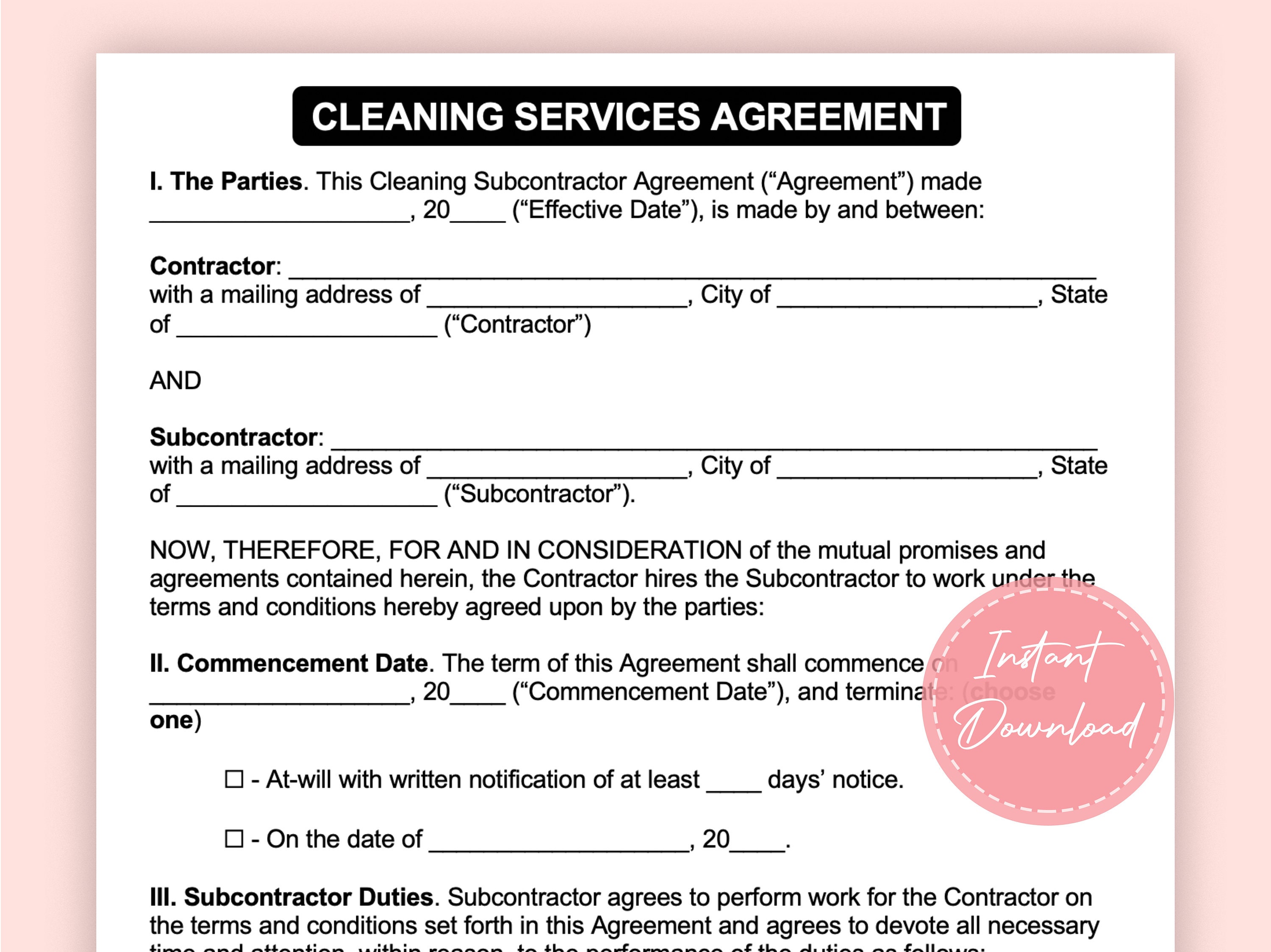 Cleaning Services Contract Cleaning Services Agreement Cleaning Cleaning Services Contract Cleaning Services Agreement Cleaning
