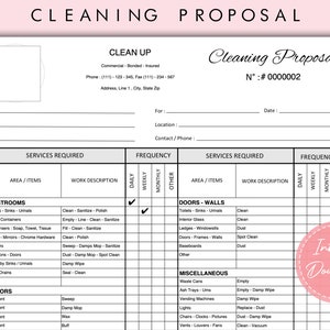 Cleaning Service Proposal Form Template (PDF Instant Download)