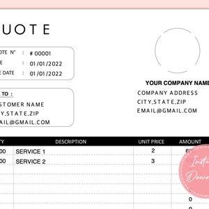 Editable Business Quote Template: Custom Invoice Form (PDF Instant Download)