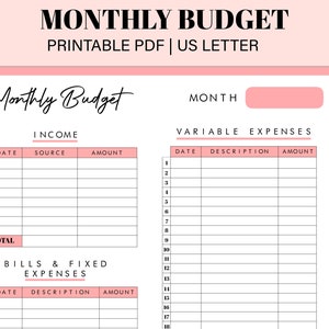 Monthly Budget Planner | Finance Planner | Monthly Budget | Paycheck Budget Printable | Budget Template | Instant Download | US Letter