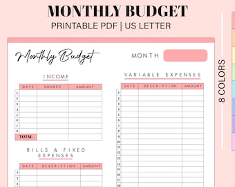 Monthly Budget Planner | Finance Planner | Monthly Budget | Paycheck Budget Printable | Budget Template | Instant Download | US Letter