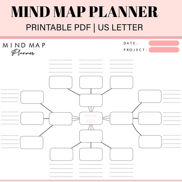 Printable Mind Map Planner | Idea Board | Mind Map Template | Brainstorm Map | Action Plan | Mind Map Diagram | Idea Map | Instant Download