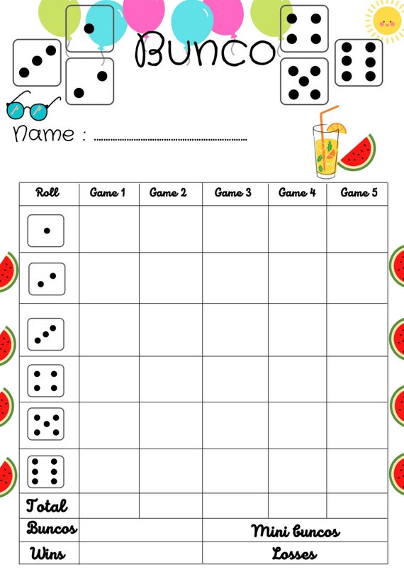 Summer Bunco Score Card Bunco Scoresheet Bunco Score Pads - Etsy