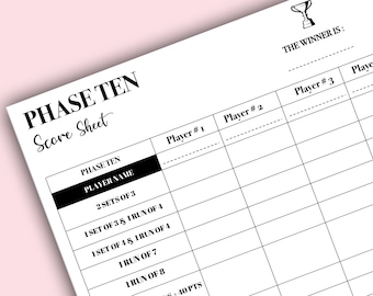 Phase Ten Score Card Printable (PDF Download)