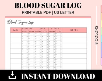 Blood Sugar Log Printable | Blood Sugar Tracker | Blood Glucose Tracker | Diabetic Log | Diabetes Tracker | Instant Download | US Letter