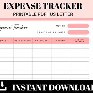 Printable Expense Tracker | Expense Tracking | Budget Planner | Personal Finance Tracker| Spending Log | Instant Download | US Letter