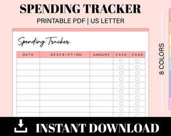Printable Spending Tracker | Expense Tracking | Budget Planner | Personal Finance Tracker | Spending Log | Instant Download | US Letter