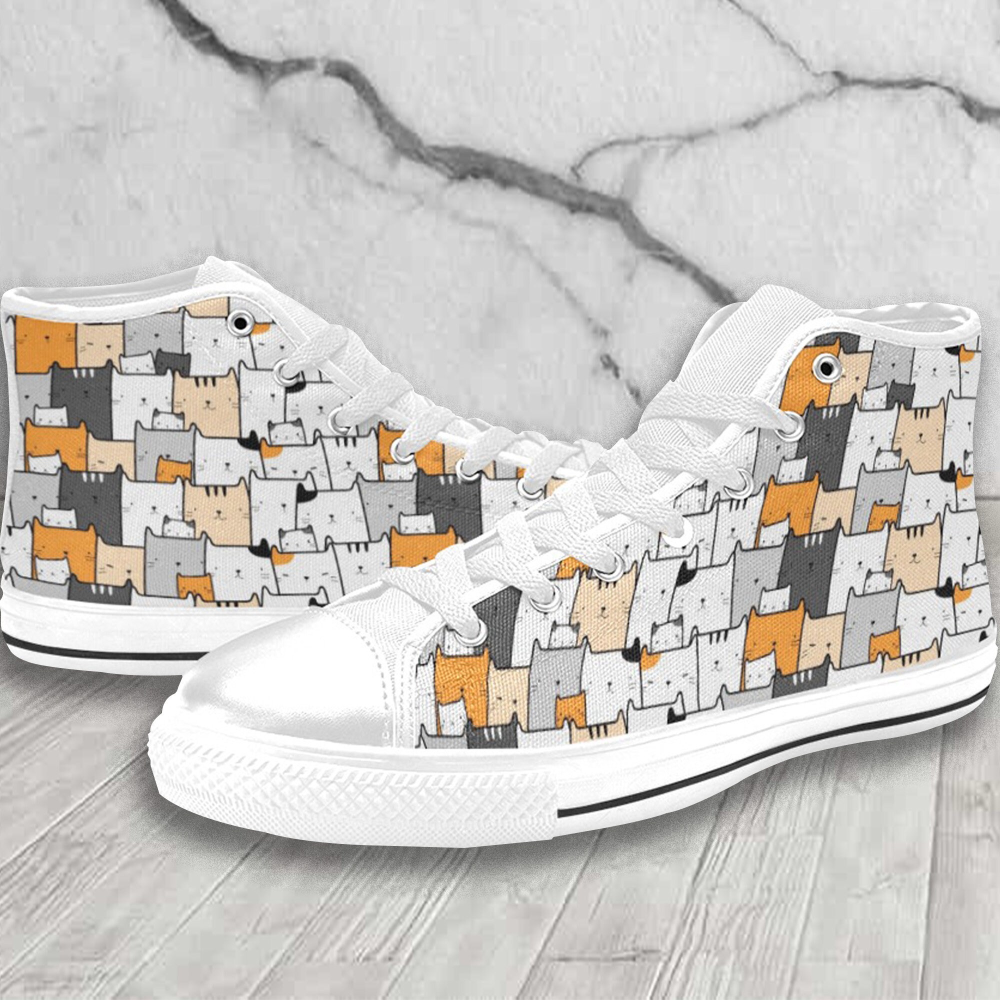 Cat High Top Shoes Cute Cat Pattern Shoes custom shoes Etsy